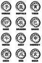 Ideograms of Chinese Zodiac signs tattoo Royalty Free Stock Photo