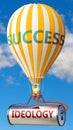 Ideology and success - shown as word Ideology on a fuel tank and a balloon, to symbolize that Ideology contribute to success in