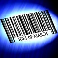 Ides of March - barcode with futuristic blue background