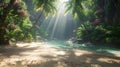 Idilic hidden beach view with white sand, surrounded by jungle Royalty Free Stock Photo