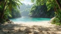 Idilic hidden beach view with white sand, surrounded by jungle Royalty Free Stock Photo