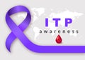 Idiopathic Thrombocytopenic Purpura ITP. Platelets Day and purple ribbon, blood drop Royalty Free Stock Photo