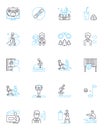 Idle pastimes linear icons set. Reading, Gaming, Watching, Daydreaming, Browsing, Wandering, Stargazing line vector and