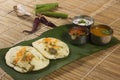 Idli with both sambar and coconut chutney. South Indian breakfast Royalty Free Stock Photo