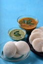 Idli with Sambar and coconut chutney, Indian Dish : south Indian favourite food rava idli or semolina idly or rava idly, served Royalty Free Stock Photo