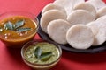 Idli with Sambar and coconut chutney, Indian Dish : south Indian favourite food rava idli or semolina idly or rava idly, served Royalty Free Stock Photo