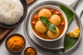 Idli, sambar, coconut and lime chutney, south indian breakfast on banana leaf