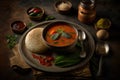 Idli sambar or Idli with sambhar and green red chutney Illustration AI Generative