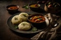 Idli sambar or Idli with sambhar and green red chutney Illustration AI Generative