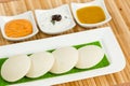 Idly / Idli with tomato & coconut chutney and sambar