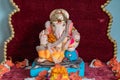 Idol of Lord Ganesh of a shadu clay a Hindu Religion God on the occasion of 'ganesh chaturthi'