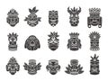 Idol mask. Black silhouette ritual totem tribal god tiki ancient indian or african culture, traditional mayan or aztec