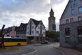 Idstein, Germany - 02 04 2023: Traffic circle in old town with a bus and a car Royalty Free Stock Photo