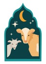 idul adha goat and cow with muslim window
