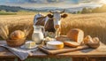 An idyll of rural delights the enchanting wooden table in the middle of golden wheat fields Royalty Free Stock Photo