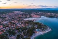 Idyllic Adriatic island town of Krk aerial evening view Royalty Free Stock Photo