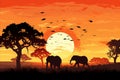 Idyllic african savannah at sunset. majestic diversity of wildlife thriving in their natural habitat Royalty Free Stock Photo