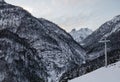 Idyllic alpine snowy mountain view, julian alps, Slovenia Royalty Free Stock Photo