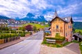 Idyllic Alpine town of Kastelruth architecture and mountains vie Royalty Free Stock Photo