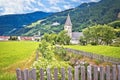 Idyllic alpine village of Burgeis and Abbey of Monte Maria view