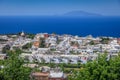 Above Ana Capri city cliffs and marina with boats and yacht, amalfi coast, Italy Royalty Free Stock Photo