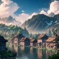 calming anime background generative AI Royalty Free Stock Photo