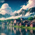 calming anime background generative AI Royalty Free Stock Photo