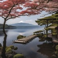 The idyllic Ashi Lake in Hakone, with a view of Mount Fuji in the distance Royalty Free Stock Photo