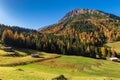 Idyllic autumn mountain landscape. Travel concept. Hiking in Austrian Alps, Tyrol, Stubai Alps