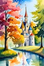 Idyllic autumnal landscape with fairytale castle