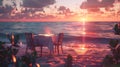 Idyllic Beach Scene at Sunset 3D Rendered Dinner for Two Royalty Free Stock Photo