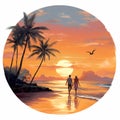 Idyllic beach scene with a sunset