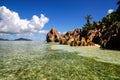 Idyllic beach in tropical island with granitic rocks