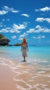 Idyllic beach vacation, woman explores Caribbean oasis with perfect white sand