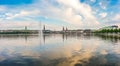 Idyllic Binnenalster in golden evening light at sunset, Hamburg, Germany Royalty Free Stock Photo