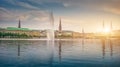 Idyllic Binnenalster in golden evening light at sunset, Hamburg, Germany Royalty Free Stock Photo