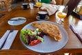 Idyllic breakfast table omlette outdoor