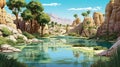 Tranquil Oasis In A Desert Canyon