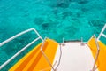 Idyllic caribbean beach with boat deck, Punta Cana, Dominican Republic