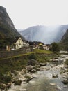 Idyllic charming town rock stone houses village Bignasco Maggia and Bavona river in Vallemaggia Ticino Switzerland alps Royalty Free Stock Photo