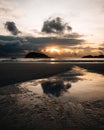 Idyllic coastal landscape with a beautiful sunset in the background.