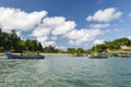 Idyllic coastal scenery of the seaside with fishing boats