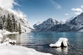 Idyllic cold lake at snow mountain landscape Royalty Free Stock Photo