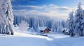 Idyllic countryside covered in a blanket of fresh snow. Ai Generated.NO.03