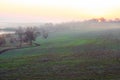 Idyllic Countryside Morning Landscape with Agriculture Field Fog Sunrise Royalty Free Stock Photo