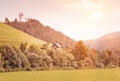 Idyllic countryside. Rural scene with church