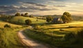 Idyllic farmhouse nestled in rolling Chianti landscape at sunset generated by AI Royalty Free Stock Photo