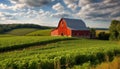 Idyllic farmhouse on rural vineyard glows golden sunset generated by AI Royalty Free Stock Photo