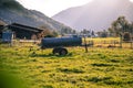 Idyllic farming landscape with meadow and mountains in Bavaria, Germany Royalty Free Stock Photo