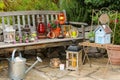 Idyllic garden place with different lanterns